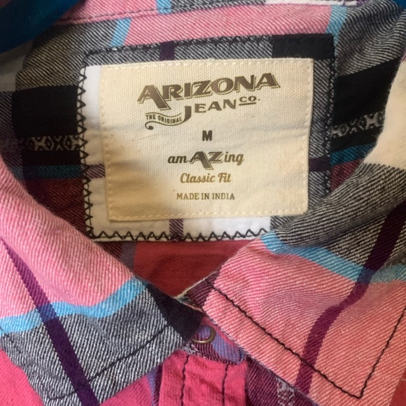 Arizona Jean Co Snap Front Flannel Shirt Black Pink Red Plaid Size Medium Womens - Picture 4 of 5